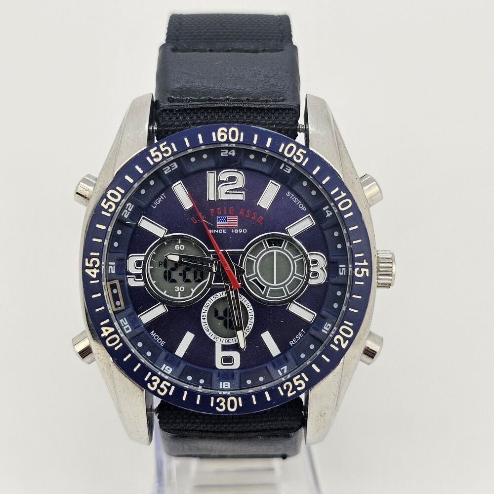 US POLO ASSN Analog Digital Men's Watch 45MM New Black Canvas Bands New Battery‎